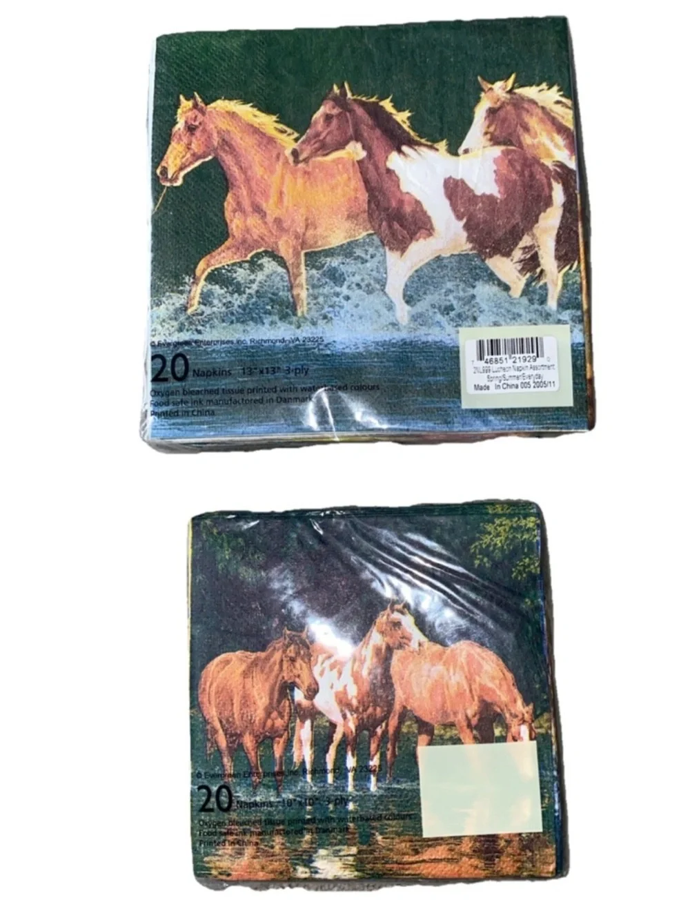 VTG Evergreen Horses Equestrian Cocktail & Luncheon‎ Napkins Set New Deadstock